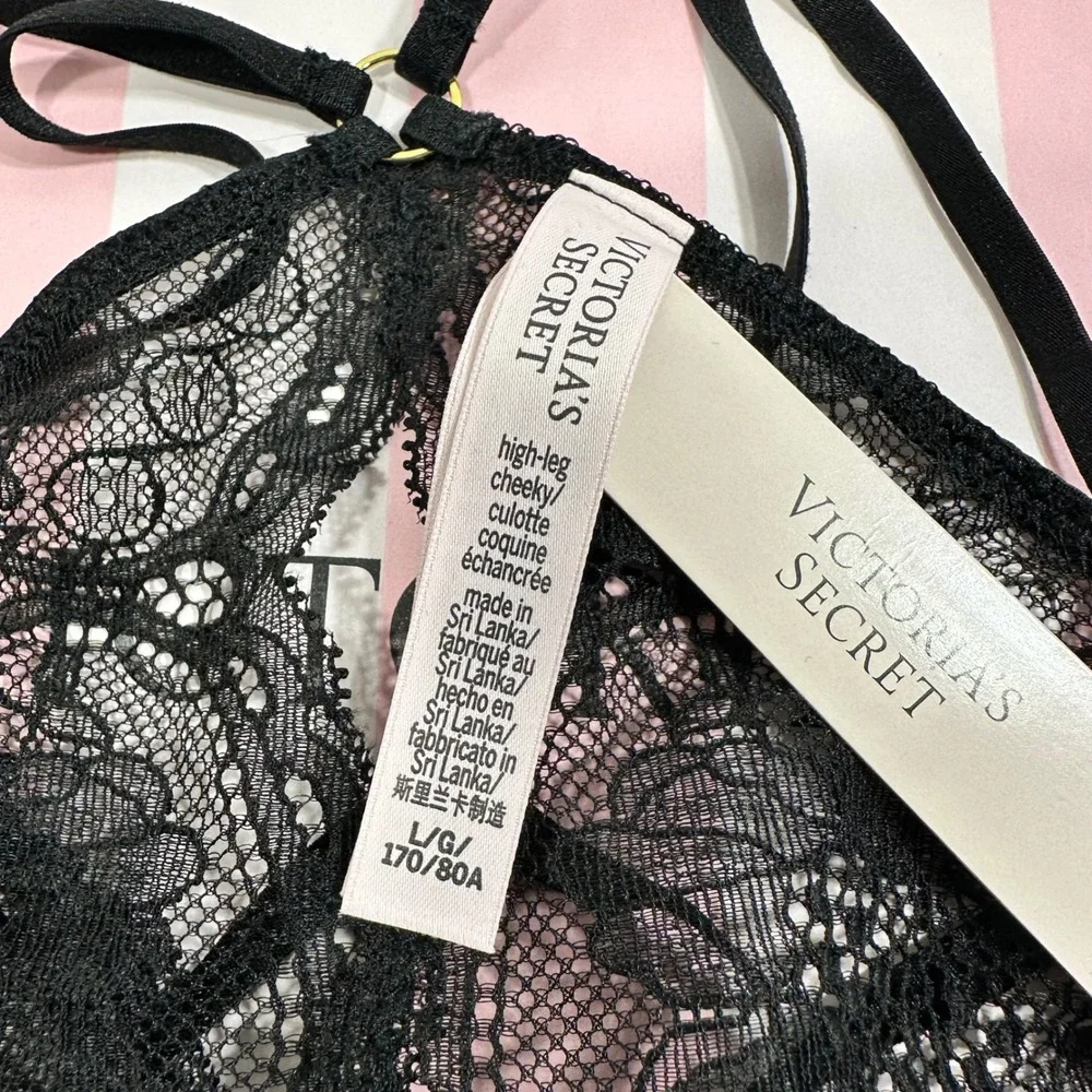 NWT Victoria's Secret High Leg Cheeky Lace Lingerie Strappy Gold Accent Sexy L - Picture 4 of 5